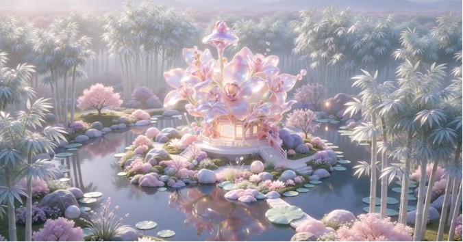 Pink lotus installation on the water
