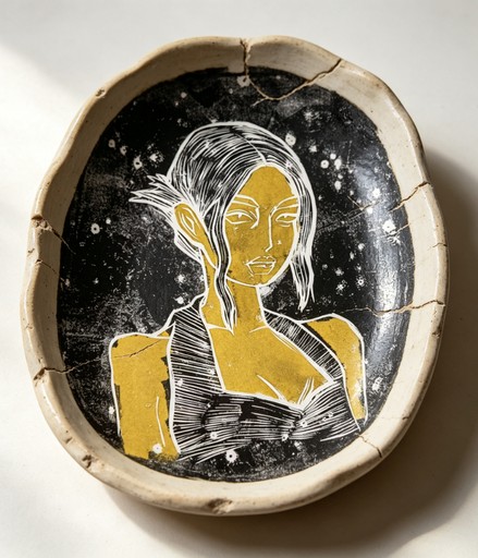 Portrait imagery transferred onto irregular clay