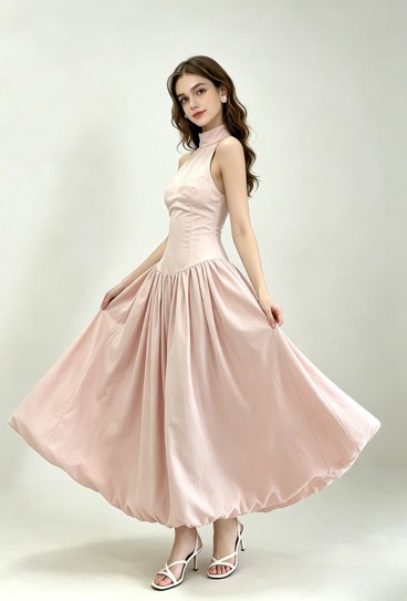 Flowing pink dress lookbook concept