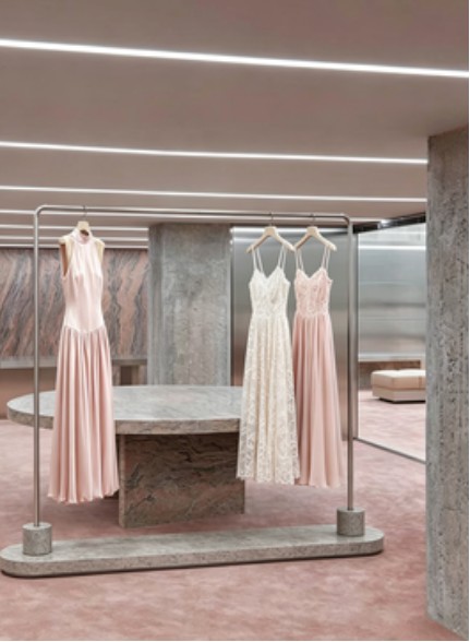 Official store interior concept with pink clothing