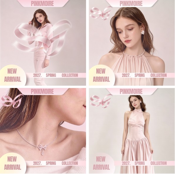 Four PinkMoire spring collection promotion poster concepts