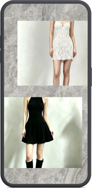 White and black dress promotion concept in a phone frame